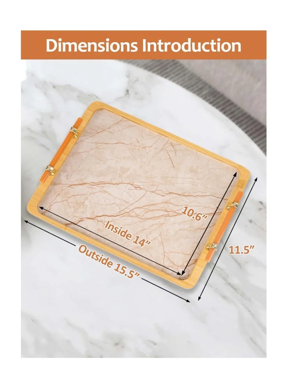 Bamboo Serving Tray with Handles - Decorative Marble Pattern